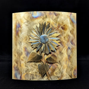Sunflower - 12" mounted on an abstract hand rolled backing plate